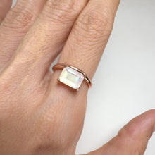Load and play video in Gallery viewer, 6 x 8 mm. Octagon Cut White Indian Moonstone Ring
