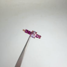 Load and play video in Gallery viewer, 4 x 6 mm. Oval Cut Purple Brazilian Amethyst and Rhodolite Garnet Cluster Ring
