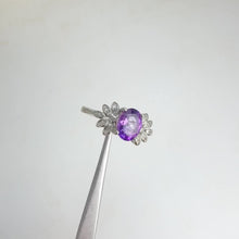 Load and play video in Gallery viewer, 6 x 8 mm. Oval Cut Purple Brazilian Amethyst with Cz Accents Ring

