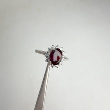Load and play video in Gallery viewer, 6 x 8 mm. Oval Cut Purple African Rhodolite Garnet with Cz Accents Ring (Blemished)
