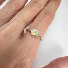 Load and play video in Gallery viewer, 5 mm. Heart Cut Multi-coloured  Ethiopian Opal with Cz Halo Ring
