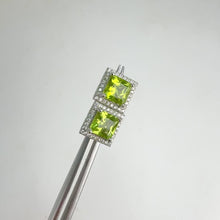 Load and play video in Gallery viewer, 6 mm. Square Cut Green Pakistani Peridot with Cz Halo Earrings
