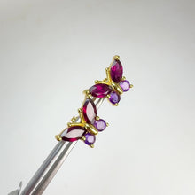 Load and play video in Gallery viewer, 5 x 10 mm. Marquise Cut Purple African Rhodolite Garnet &amp; Amethyst Butterfly Earrings
