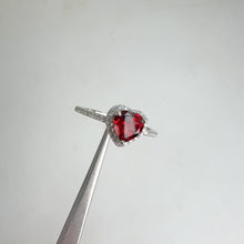 Load and play video in Gallery viewer, 6 mm. Heart Cut Red Mozambican Garnet with Cz Halo Ring

