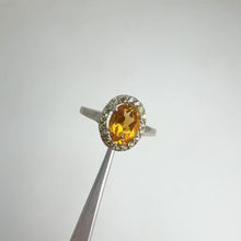 Load and play video in Gallery viewer, 6 x 8 mm. Oval Cut Yellow Brazilian Citrine with Sapphire Halo Ring
