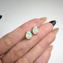 Load and play video in Gallery viewer, 6 x 8 mm. Oval Cut Multi-coloured Ethiopian Opal Earrings
