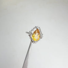 Load and play video in Gallery viewer, 8 x 12 mm. Pear Cut Yellow Brazilian Citrine with Cz Accents Ring
