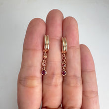 Load and play video in Gallery viewer, 3 mm. Round Cut Purple African Rhodolite Garnet and Sapphire Drop Earrings
