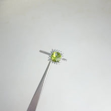 Load and play video in Gallery viewer, 6 mm. Cushion with Checkerboard Cut Green Pakistani Peridot with Cz Accents Ring
