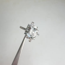 Load and play video in Gallery viewer, 6 x 8 mm. Octagon Cut White African Goshenite with Cz Accents Ring
