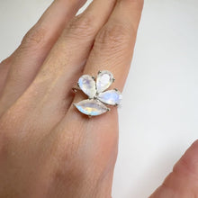 Load and play video in Gallery viewer, 5 x 10 mm. Marquise Cut White Indian Moonstone Cluster Ring
