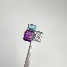 Load and play video in Gallery viewer, 8 x 10 mm. Octagon Cut Purple Brazilian Amethyst and Topaz Cluster Ring
