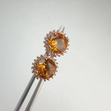 Load and play video in Gallery viewer, 8 mm. Round Cut Yellow Brazilian Citrine with Cz Accents Earrings
