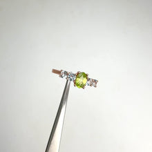Load and play video in Gallery viewer, 4 x 6 mm. Oval Cut Green Pakistani Peridot and Topaz Cluster Ring
