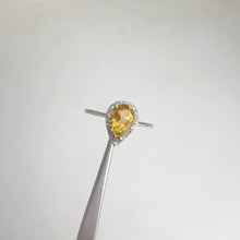 Load and play video in Gallery viewer, 6 x 9 mm. Pear Cut Yellow Brazilian Citrine with Cz Halo Ring
