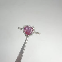 Load and play video in Gallery viewer, 6 x 7 mm. Heart Cut Pink Purple Madagascan Sapphire with Cz Halo Ring
