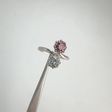 Load and play video in Gallery viewer, 3 mm. Round Cut Pink African Rose Quartz, Tanzanite and Rhodolite Garnet Open Ring
