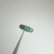 Load and play video in Gallery viewer, Handmade 6 x 6.5 mm. Octagon Cut Green Brazilian Emerald and Sapphire Cluster Ring
