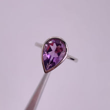 Load and play video in Gallery viewer, 8 x 12 mm. Pear Cut Purple Brazilian Amethyst Ring
