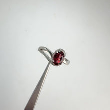 Load and play video in Gallery viewer, 5 x 7 mm. Oval Cut Red African Garnet with Cz Accents Ring

