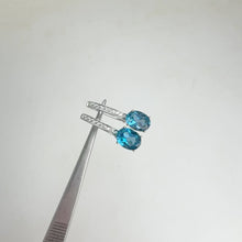 Load and play video in Gallery viewer, 6 x 8 mm. Oval Cut London Blue Brazilian Topaz with Cz Accents Earrings
