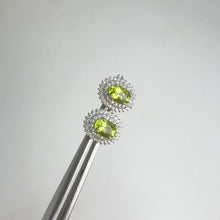 Load and play video in Gallery viewer, 4 x 6 mm. Oval Cut Green Pakistani Peridot with Cz Halo Earrings
