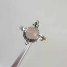 Load and play video in Gallery viewer, Handmade 8 mm. Round Cabochon Pink Madagascan Rose Quartz Ring (Blemished)

