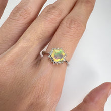 Load and play video in Gallery viewer, 7 mm. Hexagon Cut Multi-coloured  Ethiopian Opal with Cz Accents Ring
