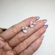 Load and play video in Gallery viewer, 5 x 7 mm. Pear Cabochon Multi-coloured Ethiopian Opal with Cz Accents Cluster Earrings
