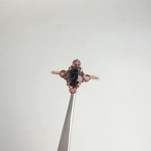 Load and play video in Gallery viewer, Handmade 5 x 6 mm. Cushion Cut Purple Grey Burmese Spinel with Sapphire Accents Ring
