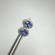 Load and play video in Gallery viewer, 4 x 6 mm. Oval Cut Blue Violet Tanzanite with Cz Halo Earrings
