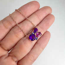 Load and play video in Gallery viewer, 7 mm. Round Cut Purple Brazilian Amethyst, Sapphire and  Rhodolite Garnet Cluster Necklace

