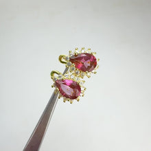 Load and play video in Gallery viewer, 6 x 9 mm. Pear Cut Pink Brazilian Mystic Topaz with Cz Accents Earrings
