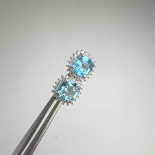 Load and play video in Gallery viewer, 7 mm. Cushion Cut Sky Blue Brazilian Topaz with Cz Accents Earrings

