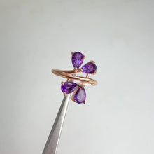 Load and play video in Gallery viewer, 4 x 6 mm. Pear Cut Purple Brazilian Amethyst Cluster Ring
