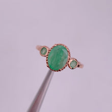 Load and play video in Gallery viewer, 6 x 8 mm. Oval Cut Green Brazilian Emerald with Cz Accents Ring
