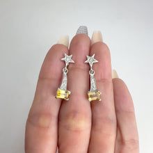 Load and play video in Gallery viewer, 4 x 6 mm. Octagon Cut Yellow Brazilian Citrine with Cz Accents Drop Earrings

