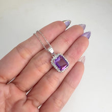 Load and play video in Gallery viewer, 8 x 10 mm. Octagon Cut Purple Brazilian Amethyst with Cz Accents Pendant and Necklace
