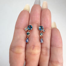 Load and play video in Gallery viewer, 5 mm. Round Cut London Blue Brazilian Topaz and Sapphire Drop Earrings
