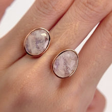 Load and play video in Gallery viewer, Handmade 11 x 14 mm. Freeform Rose-cut  White Indian Moonstone Open Ring

