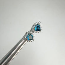 Load and play video in Gallery viewer, 5 mm. Heart Cut London Blue Brazilian Topaz with Cz Accents Earrings

