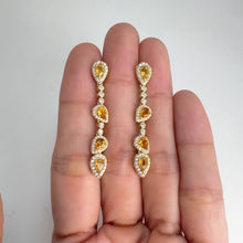 Load and play video in Gallery viewer, 3 x 5 mm. Pear Cut Yellow Thai Sapphire and Citrine with Cz Halo Drop Earrings
