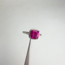 Load and play video in Gallery viewer, 7 mm. Cushion Cut Pink Brazilian Mystic Topaz with Cz Halo Ring
