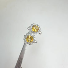 Load and play video in Gallery viewer, 8 mm. Cushion Cut Yellow Brazilian Citrine with Topaz Halo Earrings
