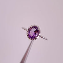 Load and play video in Gallery viewer, 6 x 8 mm. Oval Cut Purple Brazilian Amethyst Ring
