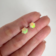 Load and play video in Gallery viewer, 7 mm. Hexagon Cut Multi-coloured Ethiopian Opal Earrings
