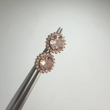 Load and play video in Gallery viewer, 6 mm. Round Cut Light Peach Madagascan Morganite with Cz Accents Earrings
