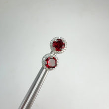 Load and play video in Gallery viewer, 6 mm. Round Cut Red Mozambican Garnet with Cz Halo Earrings
