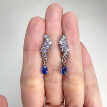 Load and play video in Gallery viewer, 4 x 6 mm. Pear Cut Blue Nepalese Kyanite and Tanzanite Cluster Drop Earrings
