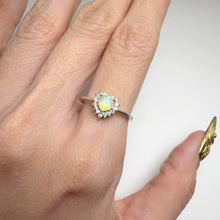 Load and play video in Gallery viewer, 5 mm. Heart Cut Multi-coloured Ethiopian Opal with Cz Accents Ring
